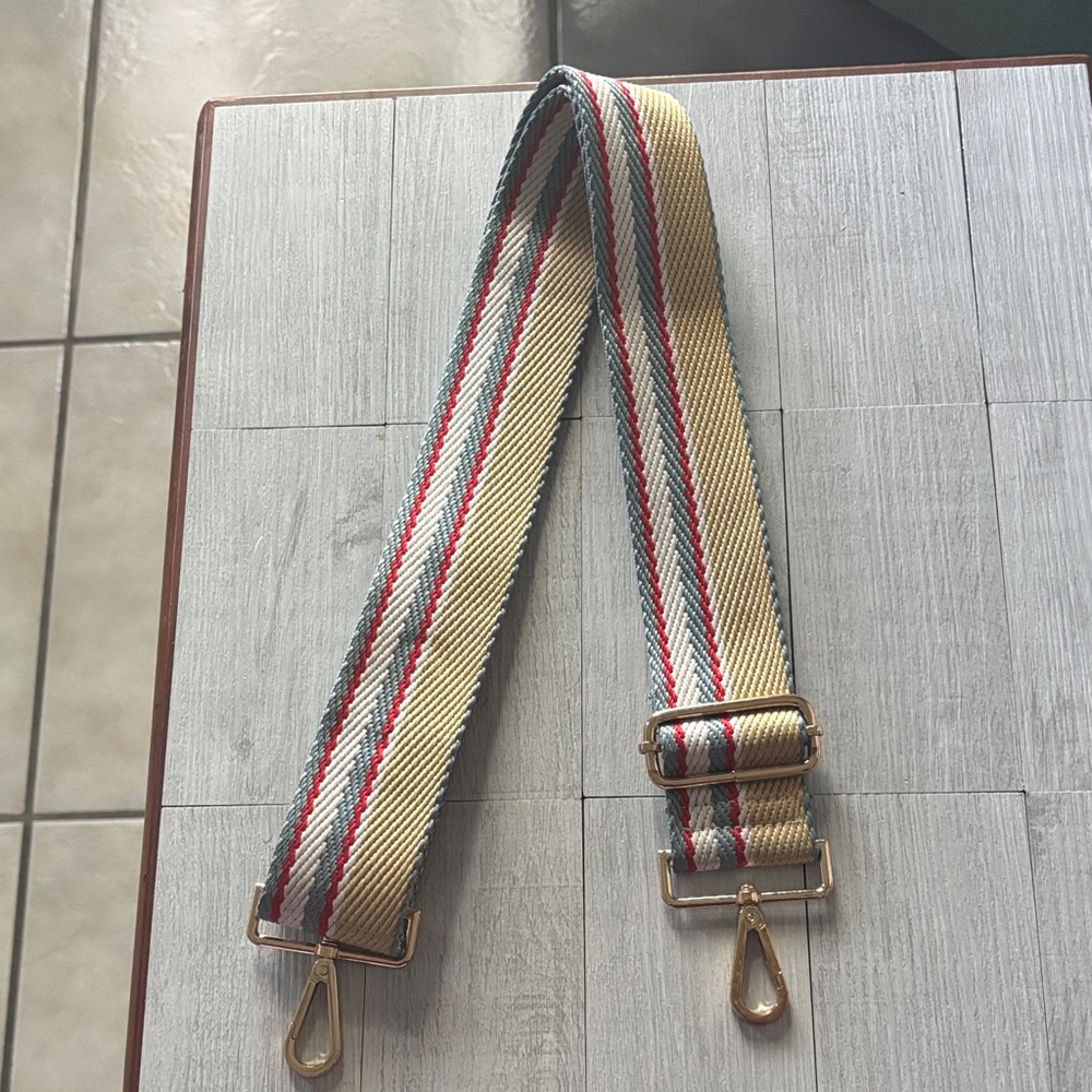 Striped Adjustable Bag Strap in Beige, Red & Green NIB